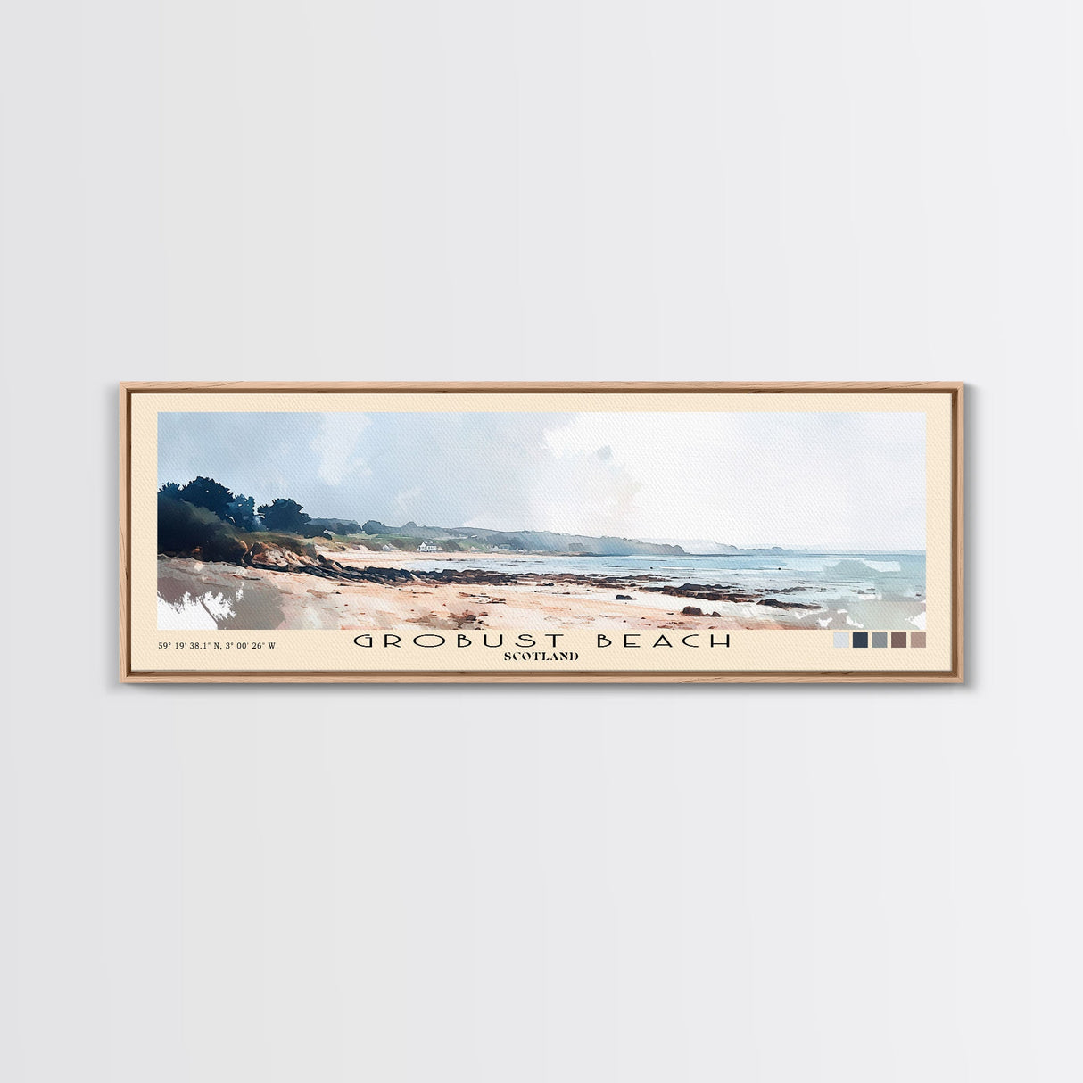 Grobust beach, Scotland Watercolor Print, Vacation Gift, Scotland Wall Art, Beach Painting, Beach Decor, Large Wall Art, Wood Frame Art