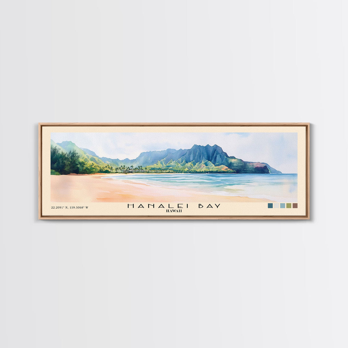 Hanalei Bay, Hawaii Watercolor Print, Vacation Gift, Hawaii Wall Art, –  Traveling Bags, image size:1200x1200