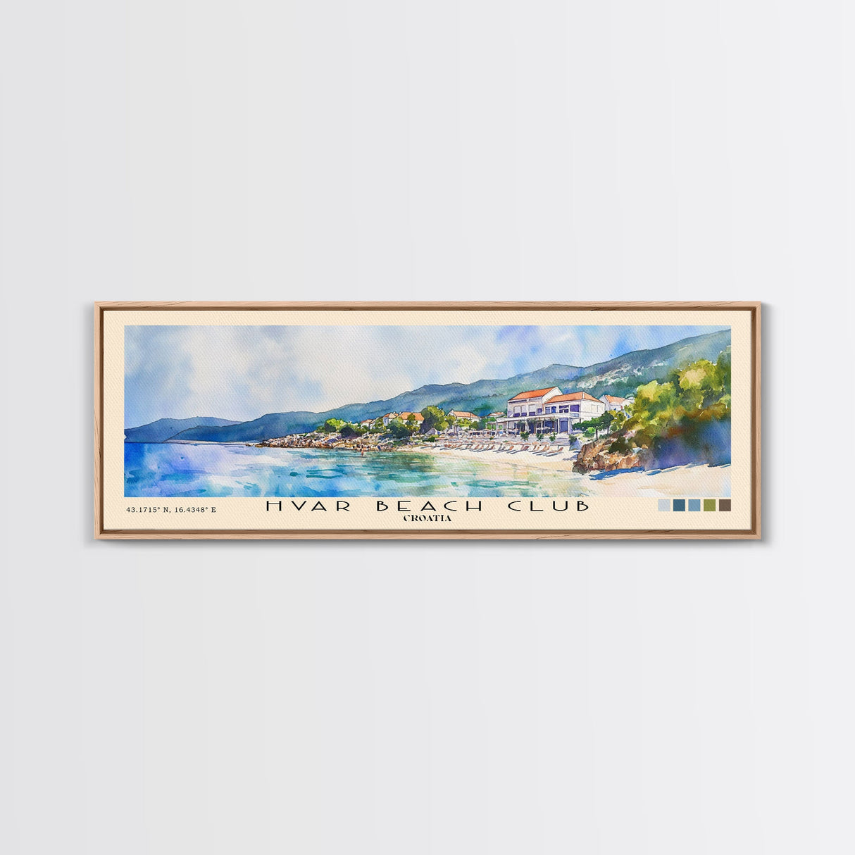 Hvar Beach Club, Croatia Watercolor Print, Vacation Gift, Croatia Wall Art, Beach Painting, Beach Decor, Large Wall Art, Wood Frame Art