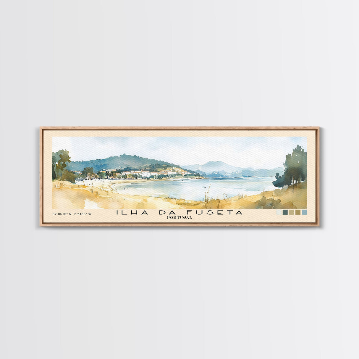 Ilha da Fuseta, Portugal Watercolor Beach Print, Vacation Gift, Portugal Wall Art, Framed Canvas Print, Framed Beach Painting