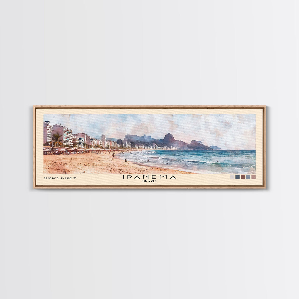 Ipanema, Brazil Watercolor Print, Vacation Gift, Brazil Wall Art, Beach Painting, Beach Decor, Large Wall Art, Wood Frame Art