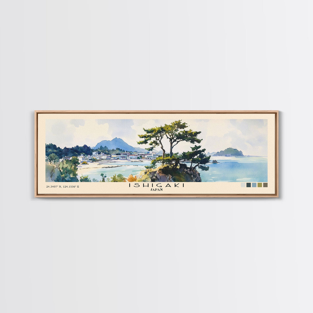 Ishigaki, Japan Watercolor Print, Vacation Gift, Japan Wall Art, Beach Painting, Beach Decor, Large Wall Art, Wood Frame Art
