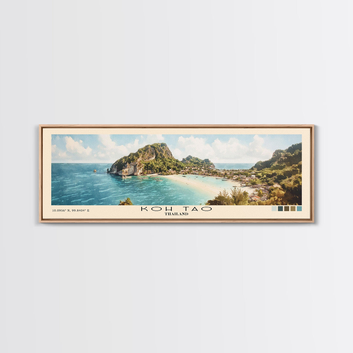 Koh Tao, Thailand Watercolor Print, Vacation Gift, Thailand Wall Art, Beach Painting, Beach Decor, Large Wall Art, Wood Frame Art