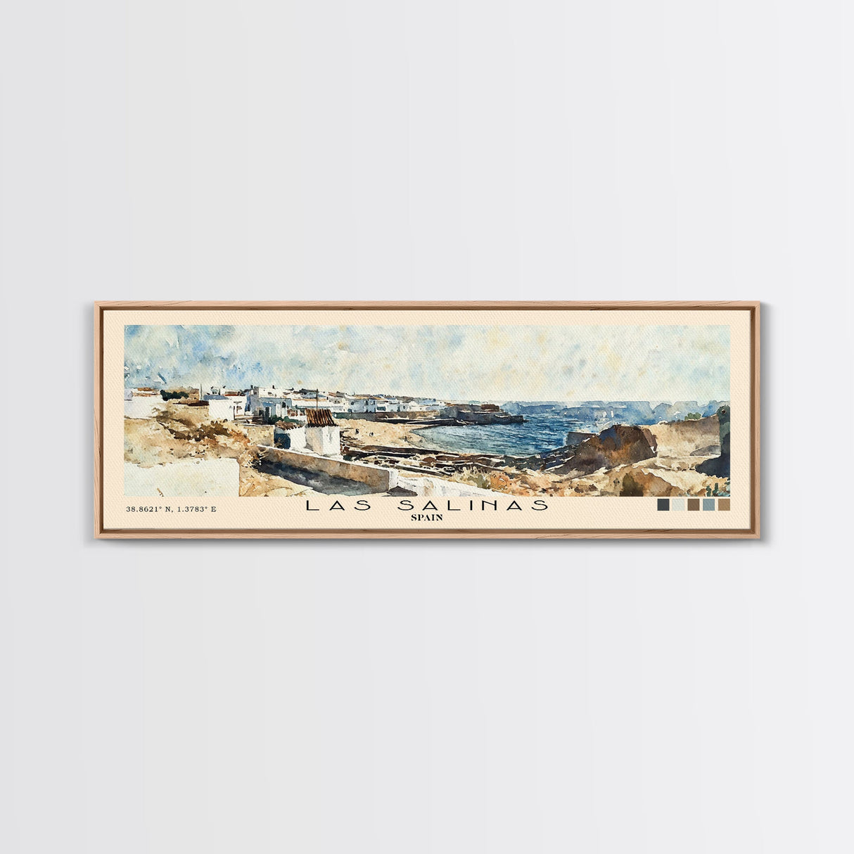 Las Salinas, Spain Watercolor Print, Vacation Gift, Spain Wall Art, Beach Painting, Beach Decor, Large Wall Art, Wood Frame Art
