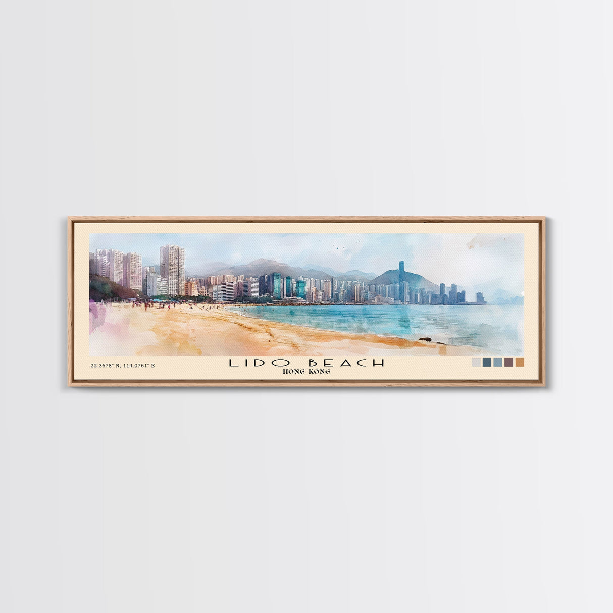 Lido Beach, Hong Kong Watercolor Print, Vacation Gift, Hong Kong Wall Art, Beach Painting, Beach Decor, Large Wall Art, Wood Frame Art