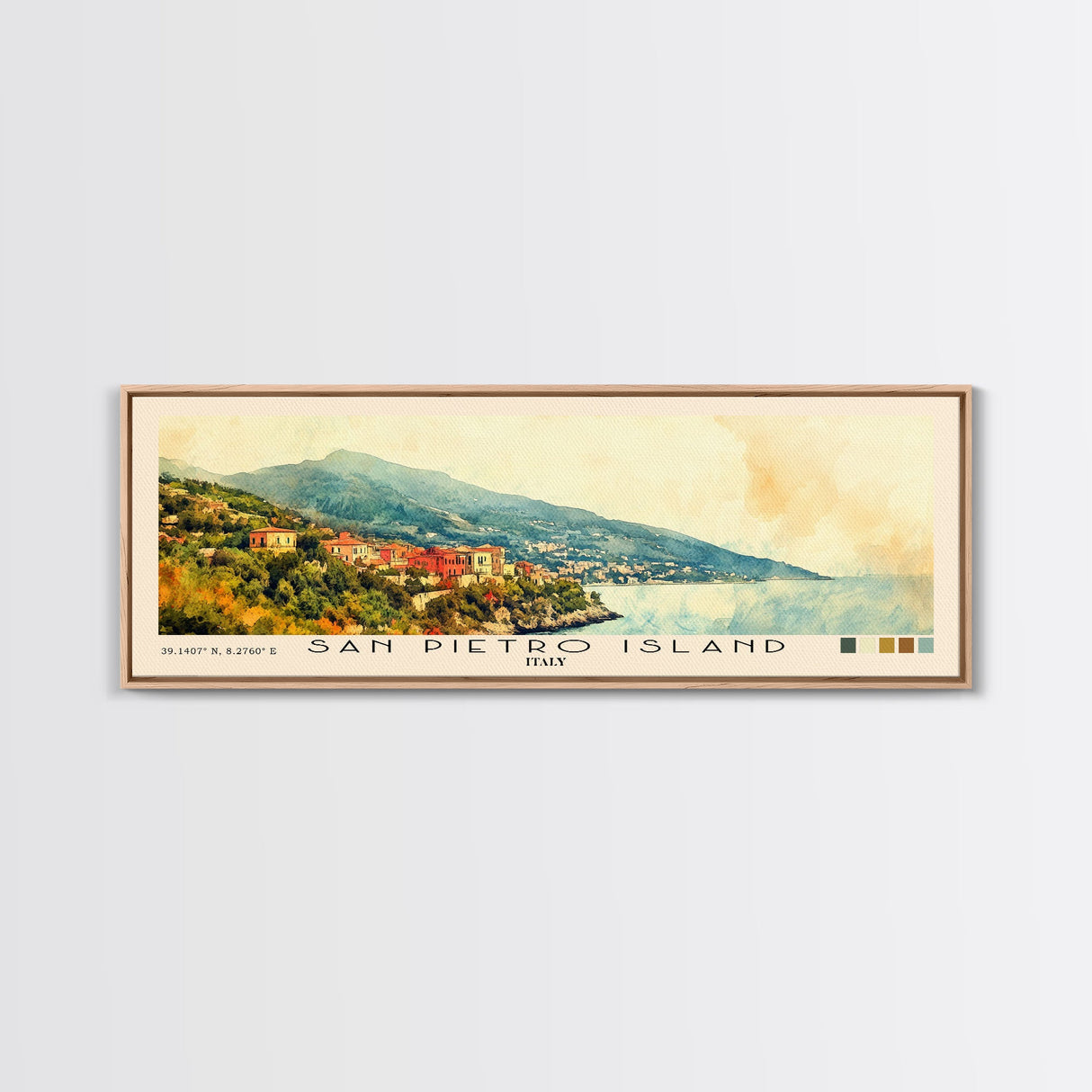 San Pietro Island, Italy Watercolor Print, Vacation Gift, Italy Wall Art, Beach Painting, Beach Decor, Large Wall Art, Wood Frame Art