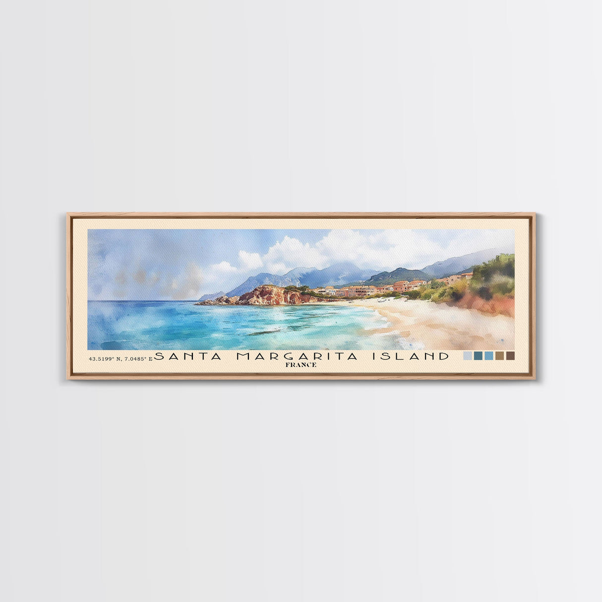 Santa Margarita Island, France Watercolor Print, Vacation Gift, France Wall Art, Beach Painting, Beach Decor, Large Wall Art, Wood Frame Art