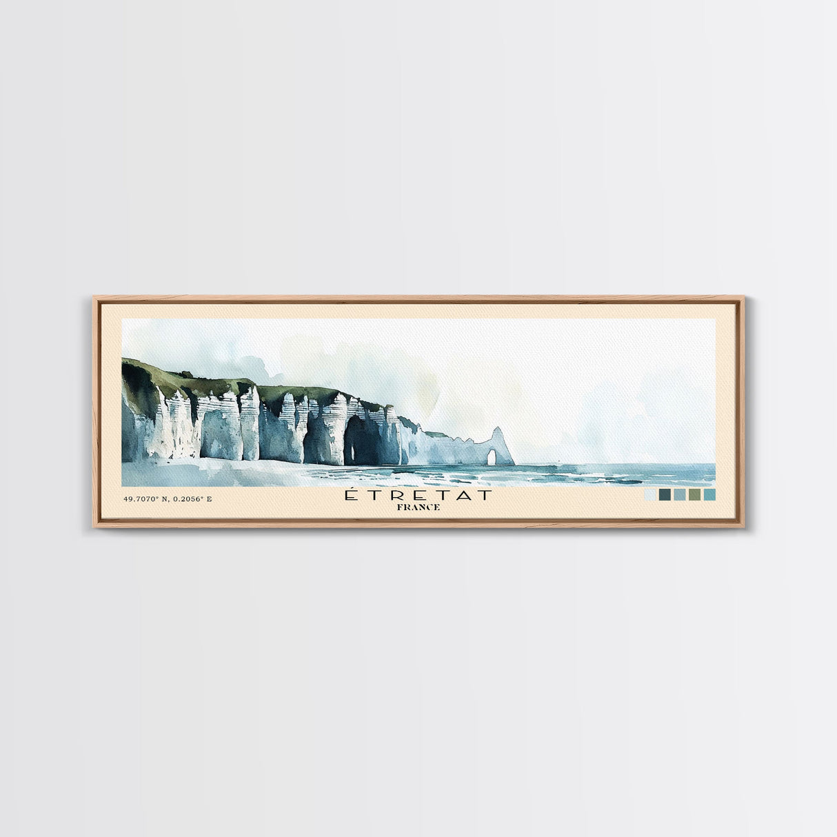 Étretat, France Watercolor Print, Vacation Gift, France Wall Art, Beach Painting, Beach Decor, Large Wall Art, Wood Frame Art