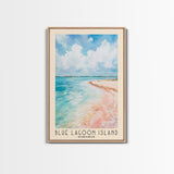 Blue Lagoon Island, Bahamas Watercolor Print, Vacation Gift, Bahamas Wall Art, Beach Painting, Beach Decor, Large Wall Art, Wood Frame Art
