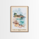 Cala Pregonda, Spain Watercolor Print, Vacation Gift, Spain Wall Art, Beach Painting, Beach Decor, Large Wall Art, Wood Frame Art