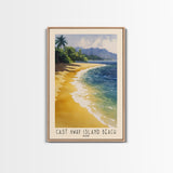 Cast Away Island Beach, Fiji Watercolor Print, Vacation Gift, Fiji Wall Art, Beach Painting, Beach Decor, Large Wall Art, Wood Frame Art