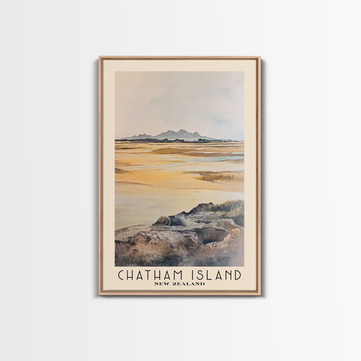 Chatham Island, New Zealand Watercolor Print, Vacation Gift, New Zealand Wall Art, Beach Painting, Beach Decor, Large Wall Art, Wood Frame Art