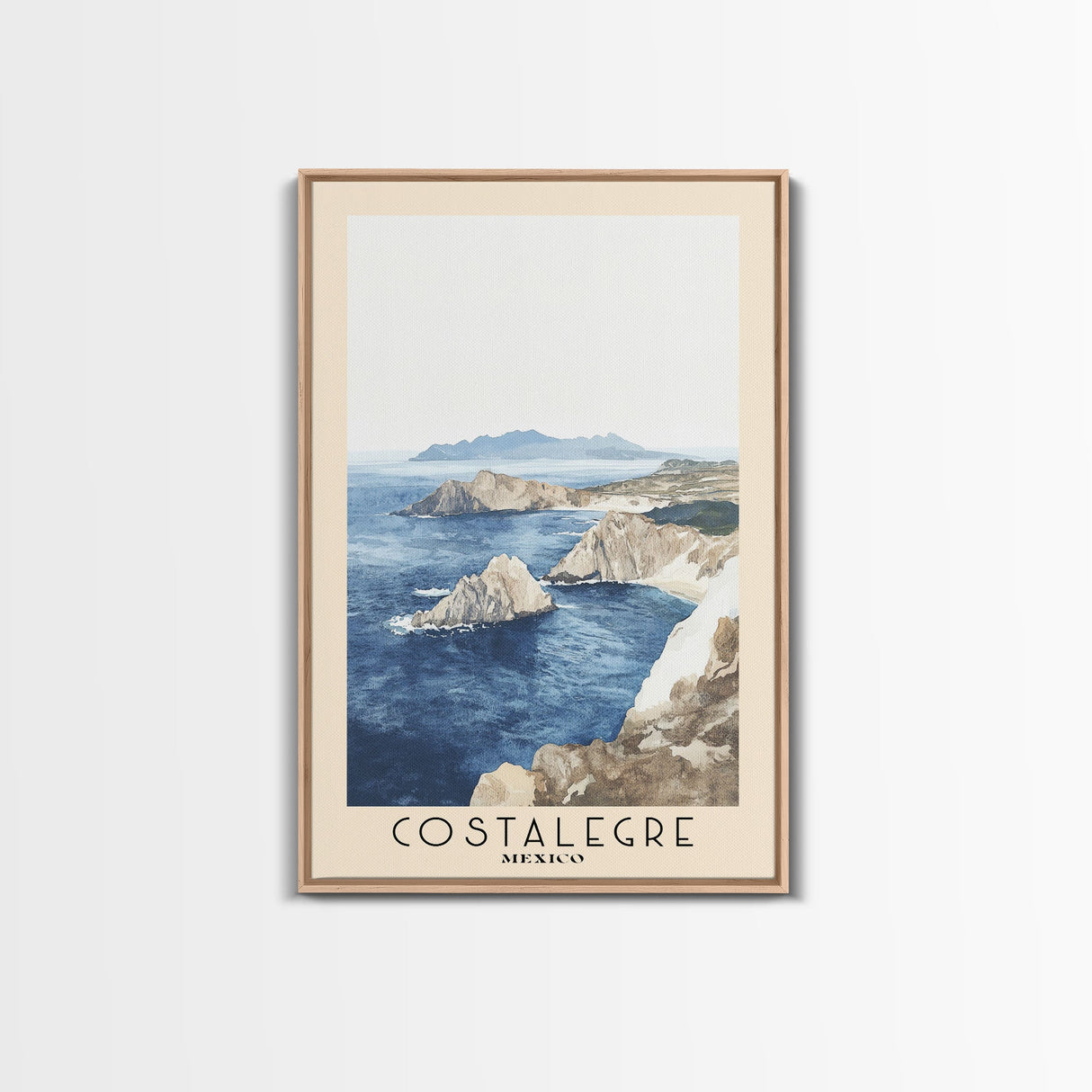Costalegre, Mexico Watercolor Print, Vacation Gift, Mexico Wall Art, Beach Painting, Beach Decor, Large Wall Art, Wood Frame Art