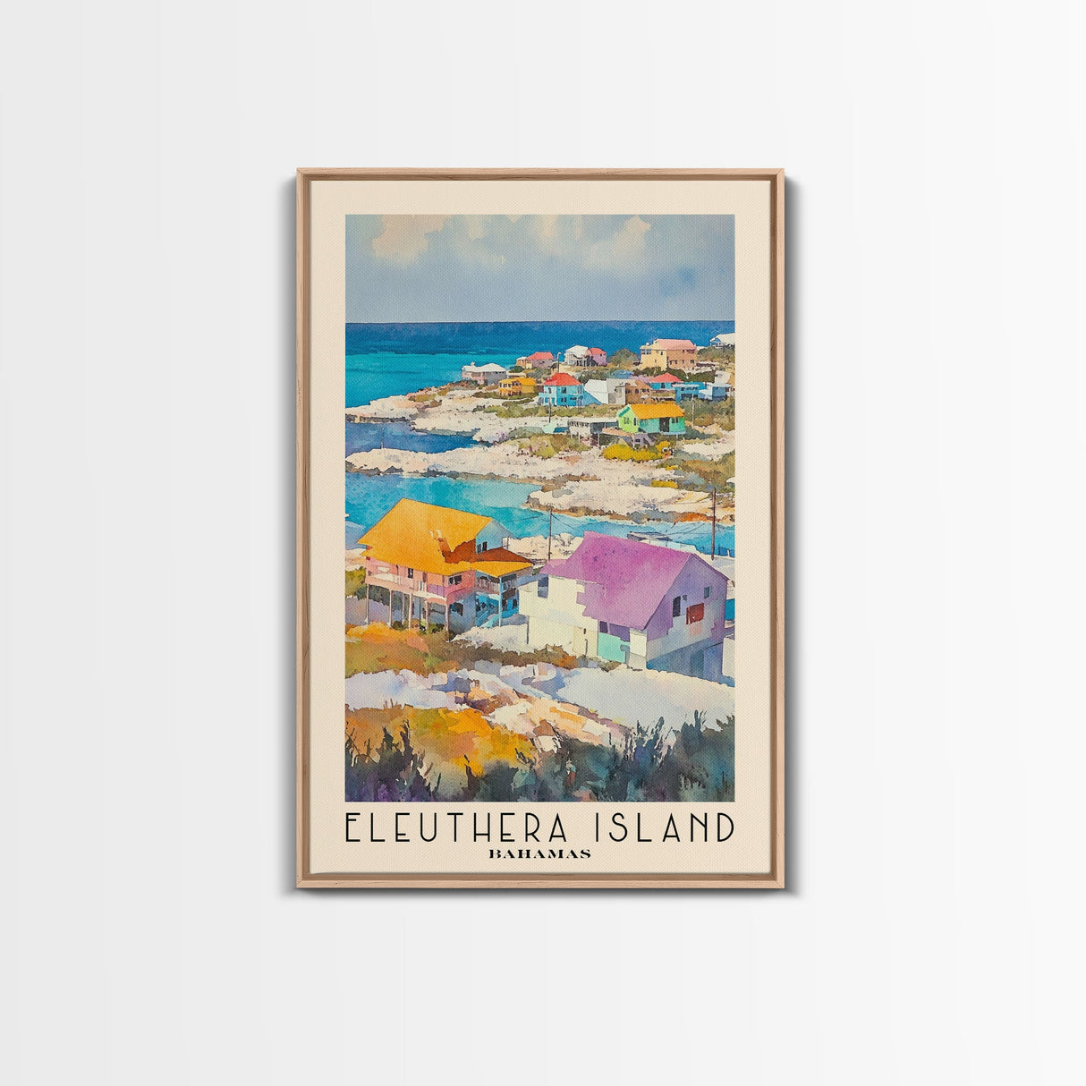 Eleuthera Island, Bahamas Watercolor Print, Vacation Gift, Bahamas Wall Art, Beach Painting, Beach Decor, Large Wall Art, Wood Frame Art