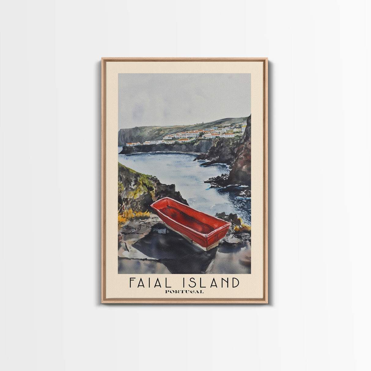 Faial Island, Portugal Watercolor Beach Print, Vacation Gift, Portugal Wall Art, Framed Canvas Print, Framed Beach Painting