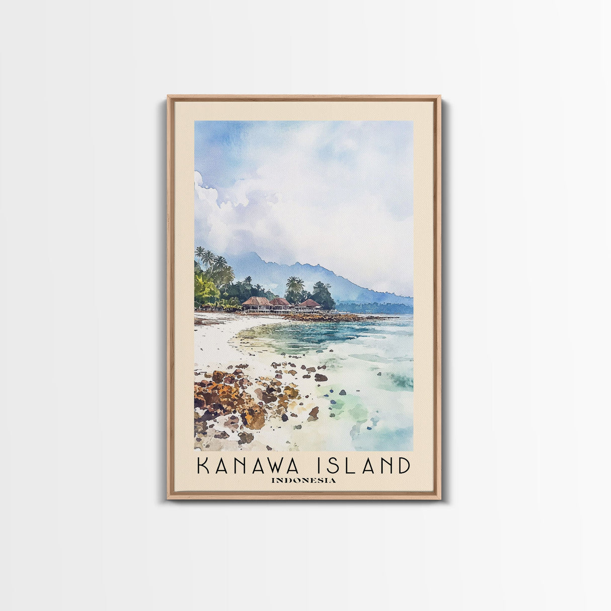 Kanawa Island, Indonesia Watercolor Print, Vacation Gift, Indonesia Wall Art, Beach Painting, Beach Decor, Large Wall Art, Wood Frame Art