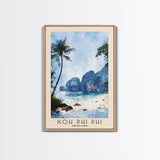 Koh Phi Phi, Thailand Watercolor Print, Vacation Gift, Thailand Wall Art, Beach Painting, Beach Decor, Large Wall Art, Wood Frame Art