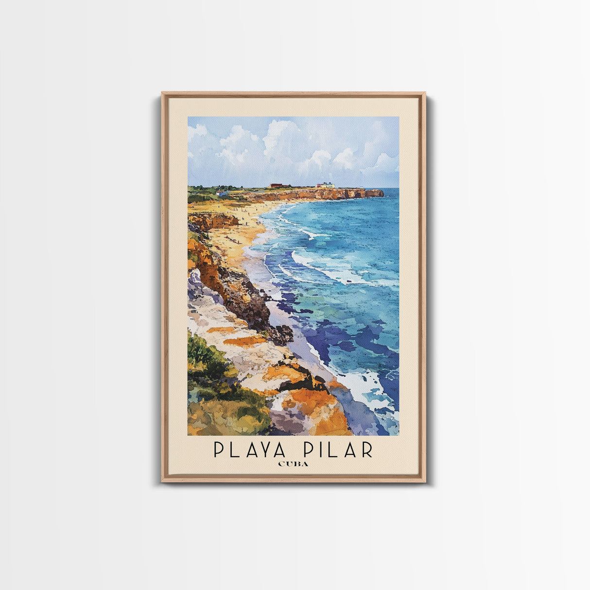 Playa Pilar, Cuba Watercolor Beach Print, Vacation Gift, Cuba Wall Art, Framed Canvas Print, Framed Beach Painting