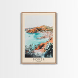 Ponza, Italy Watercolor Beach Print, Vacation Gift, Italy Wall Art, Framed Canvas Print, Framed Beach Painting