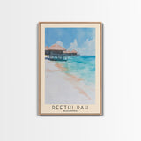 Reethi Rah, Maldives Watercolor Beach Print, Vacation Gift, Maldives Wall Art, Framed Canvas Print, Framed Beach Painting