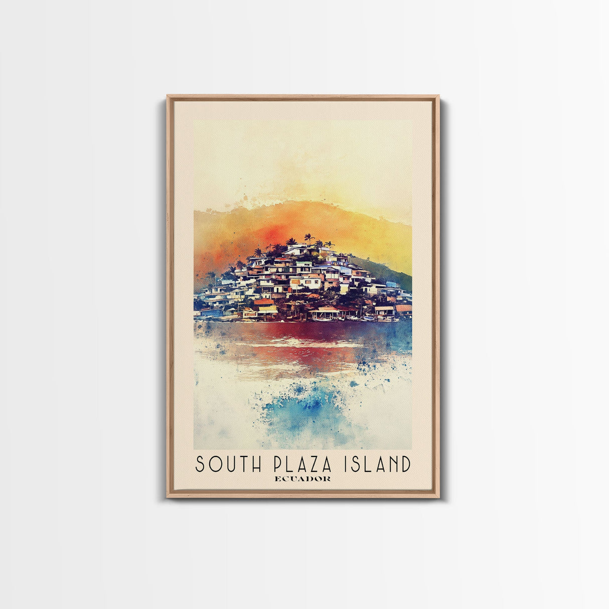 South Plaza Island, Ecuador Watercolor Beach Print, Vacation Gift, Ecuador Wall Art, Framed Canvas Print, Framed Beach Painting