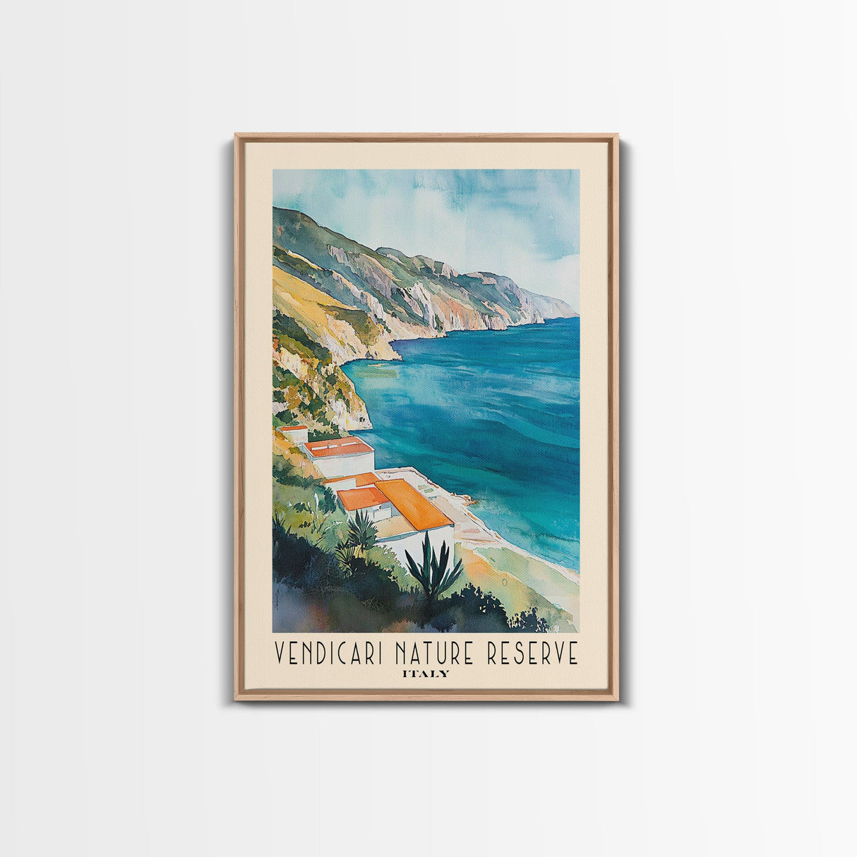 Vendicari Nature Reserve, Italy Watercolor Print, Vacation Gift, Italy Wall Art, Beach Painting, Beach Decor, Large Wall Art, Wood Frame Art
