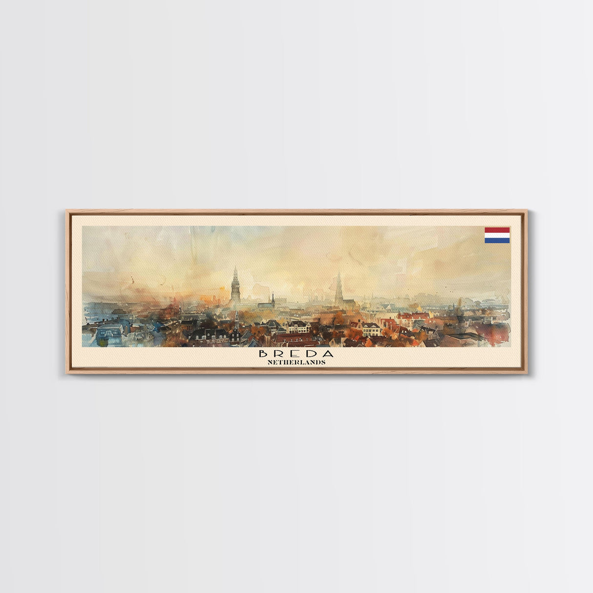 Breda Netherlands Panoramic Travel Poster, Framed Canvas Print or Metal Wall Art, Travel Art, Home Decor, Panoramic Painting, Midcentury Art