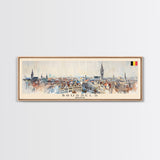Bruges Belgium Panoramic Travel Poster, Framed Canvas Print or Metal Wall Art, Travel Art, Home Decor, Panoramic Painting, Midcentury Art