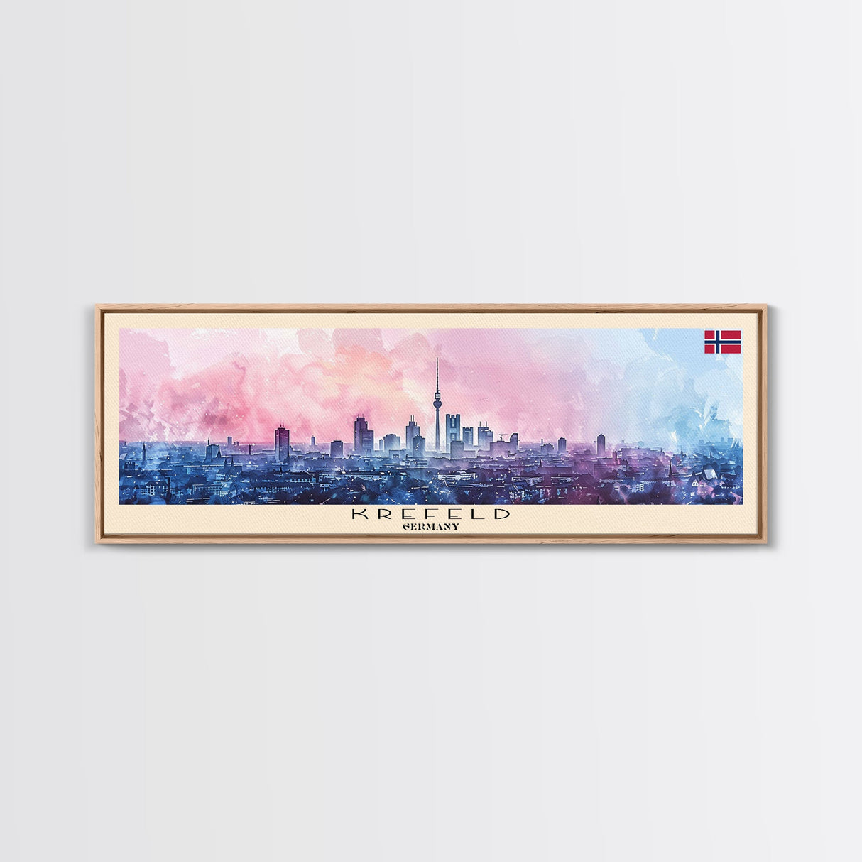 Krefeld Germany Panoramic Travel Poster, Framed Canvas Print or Metal Wall Art, Travel Art, Home Decor, Panoramic Painting, Midcentury Art