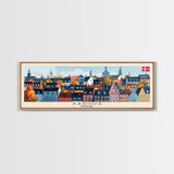 Aarhus Denmark  Panoramic Travel Poster, Framed Canvas Print or Metal Wall Art, Travel Art, Home Decor, Panoramic Painting, Midcentury Art