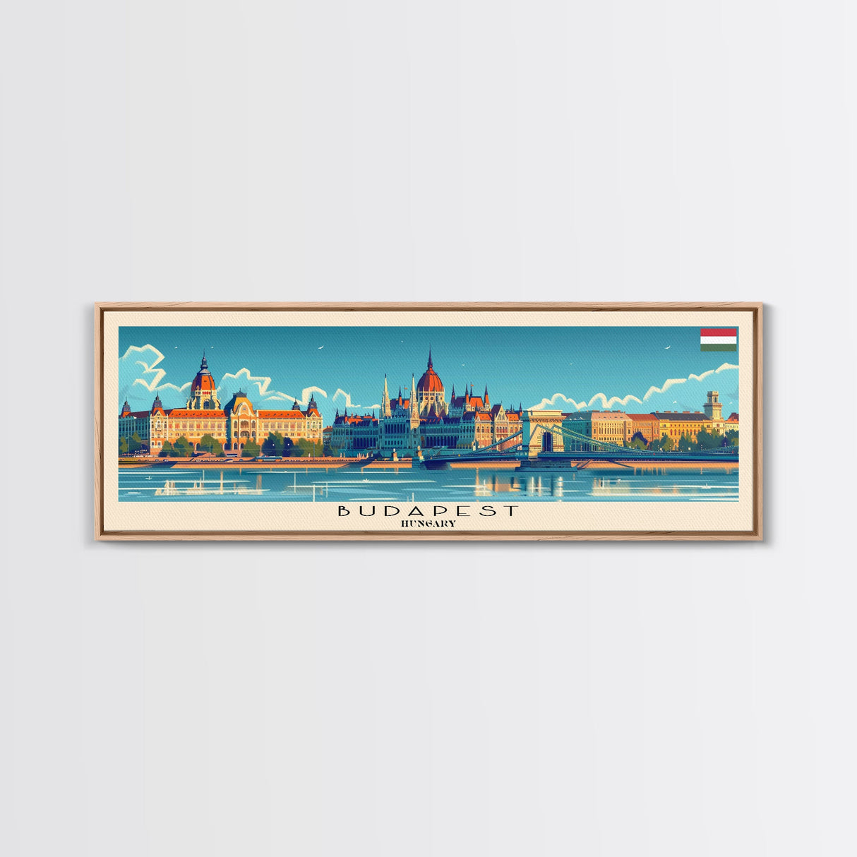 Budapest Hungary Travel Art, City Art, Framed Canvas Print or Metal Wall Art, Europe Travel Poster, Panoramic Wall Art, Extra Wide Wall Art