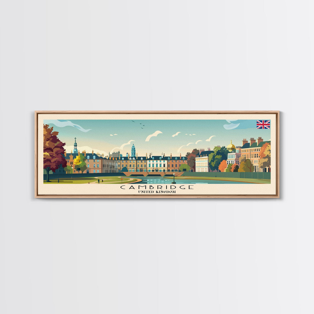Cambridge United Kingdom Travel Print Wall Art, Panoramic City Art, Travel Art, Wall Decor, Vacation Gift, Framed Canvas Print Or Metal Art