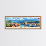 Celje Slovenia Panoramic Travel Poster, Framed Canvas Print or Metal Wall Art, Travel Art, Home Decor, Panoramic Painting, Midcentury Art