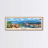 Celje Slovenia Panoramic Travel Poster, Framed Canvas Print or Metal Wall Art, Travel Art, Home Decor, Panoramic Painting, Midcentury Art