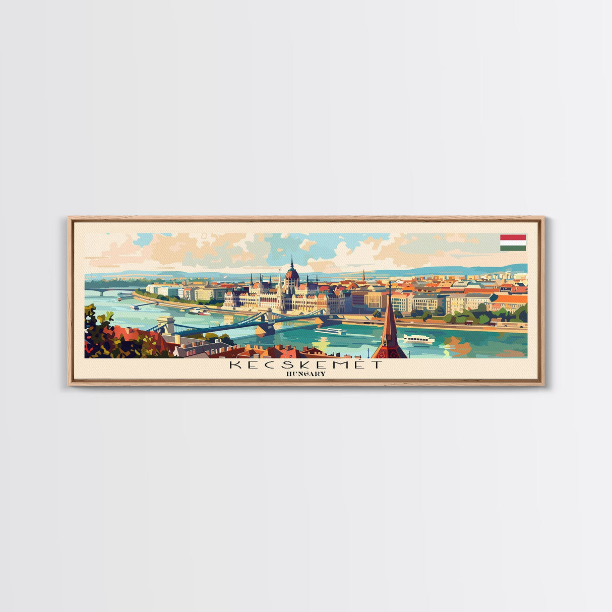 Kecskemet Hungary Wall Art, Panoramic Travel Poster, Panoramic Framed Canvas Print, City Wall Art, Wall Hanging Home Decor, Travel Art