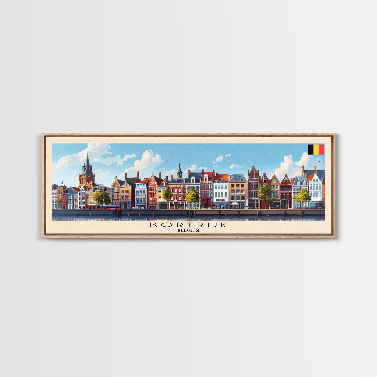 Kortrijk Belgium Travel Print Wall Art, Panoramic City Art, Travel Art, Wall Decor, Vacation Gift, Framed Canvas Print Or Metal Art