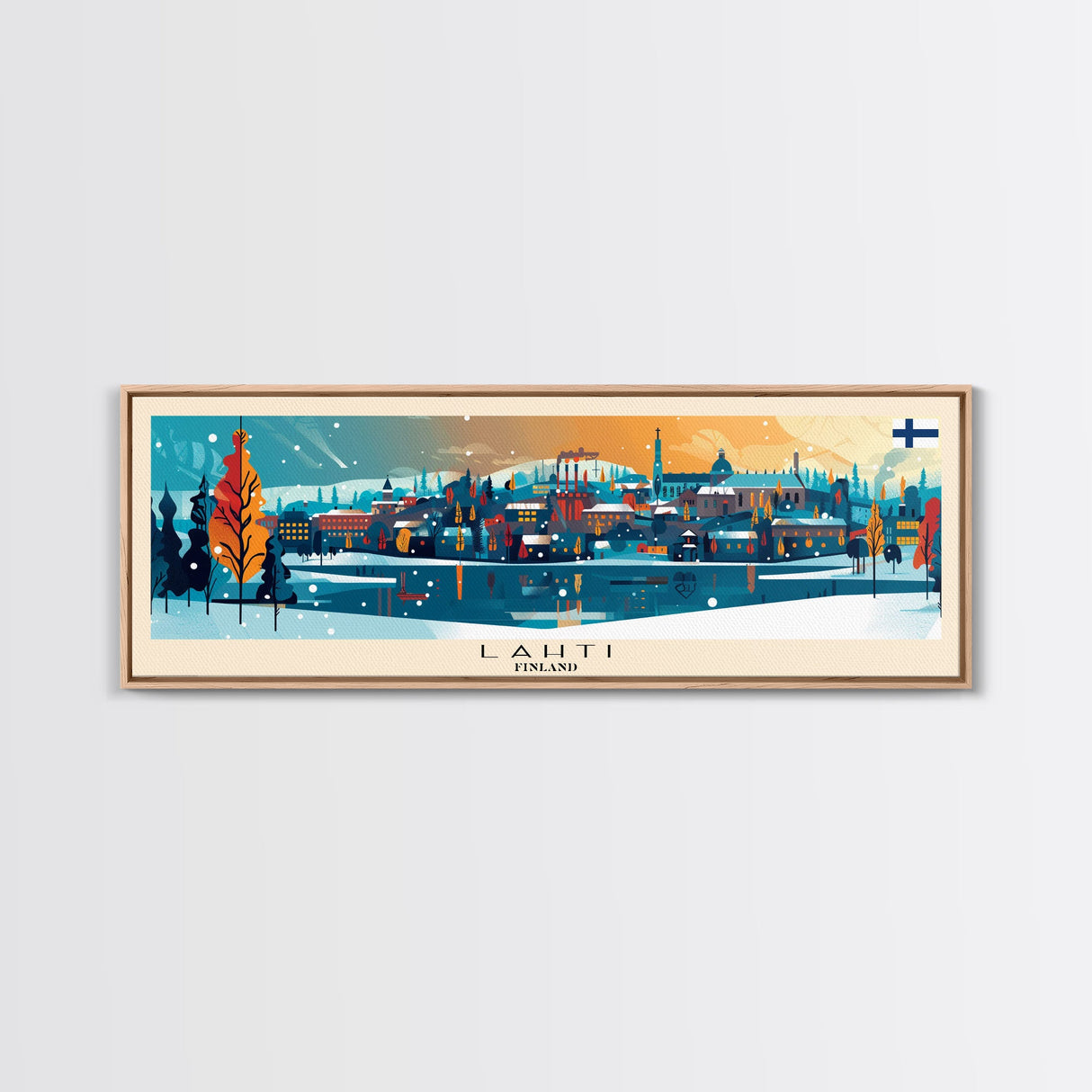 Lahti Finland Panoramic Travel Poster, Framed Canvas Print or Metal Wall Art, Travel Art, Home Decor, Panoramic Painting, Midcentury Art