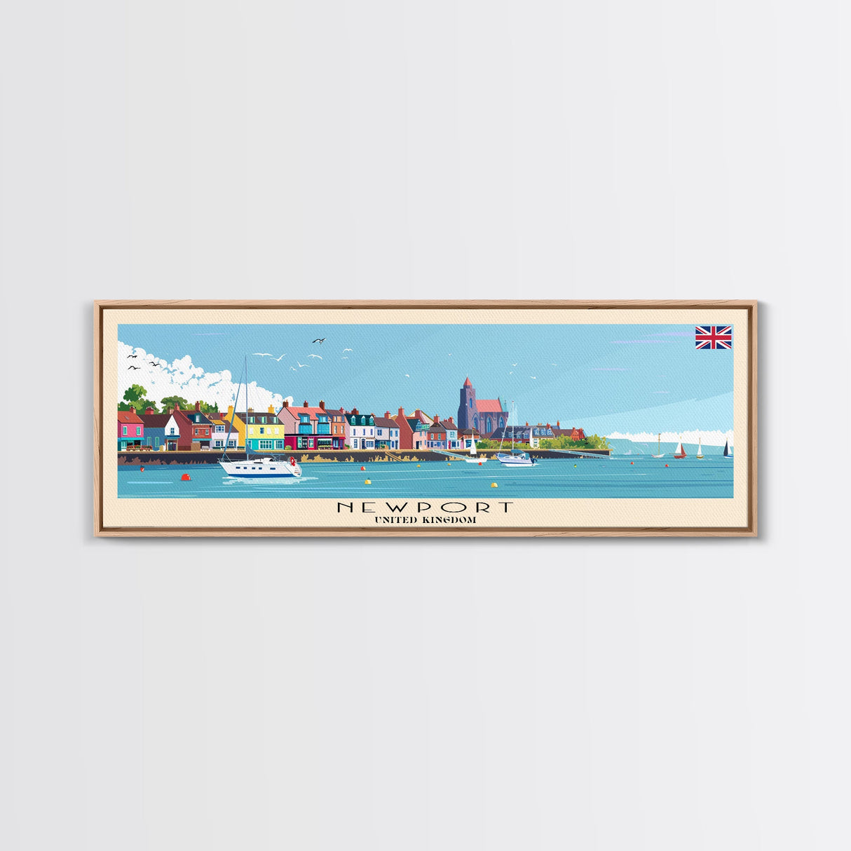 Newport United Kingdom Travel Print Wall Art, Panoramic City Art, Travel Art, Wall Decor, Vacation Gift, Framed Canvas Print Or Metal Art
