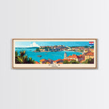 Pula Croatia Panoramic Travel Poster, Framed Canvas Print or Metal Wall Art, Travel Art, Home Decor, Panoramic Painting, Midcentury Art