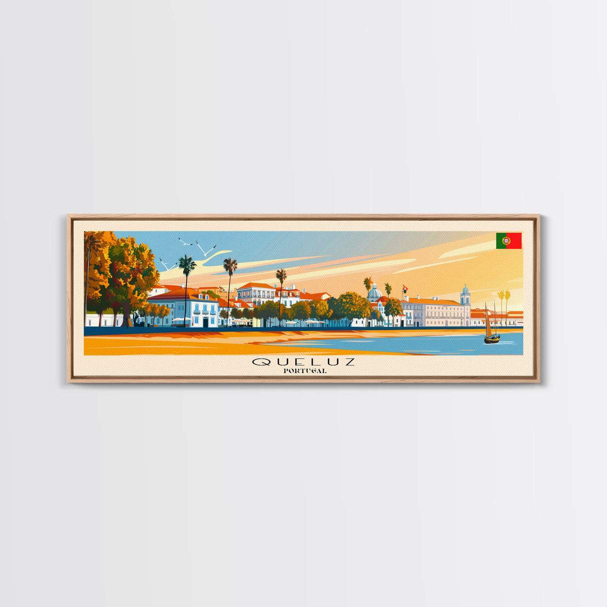 Queluz Portugal Wall Art, Panoramic Travel Poster, Panoramic Framed Canvas Print, City Wall Art, Wall Hanging Home Decor, Travel Art