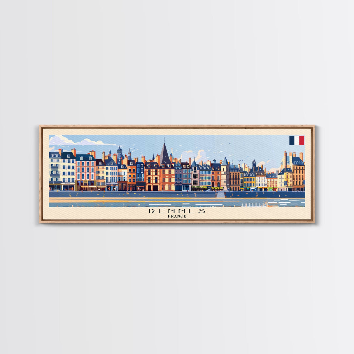 Rennes France Panoramic Travel Poster, Framed Canvas Print or Metal Wall Art, Travel Art, Home Decor, Panoramic Painting, Midcentury Art