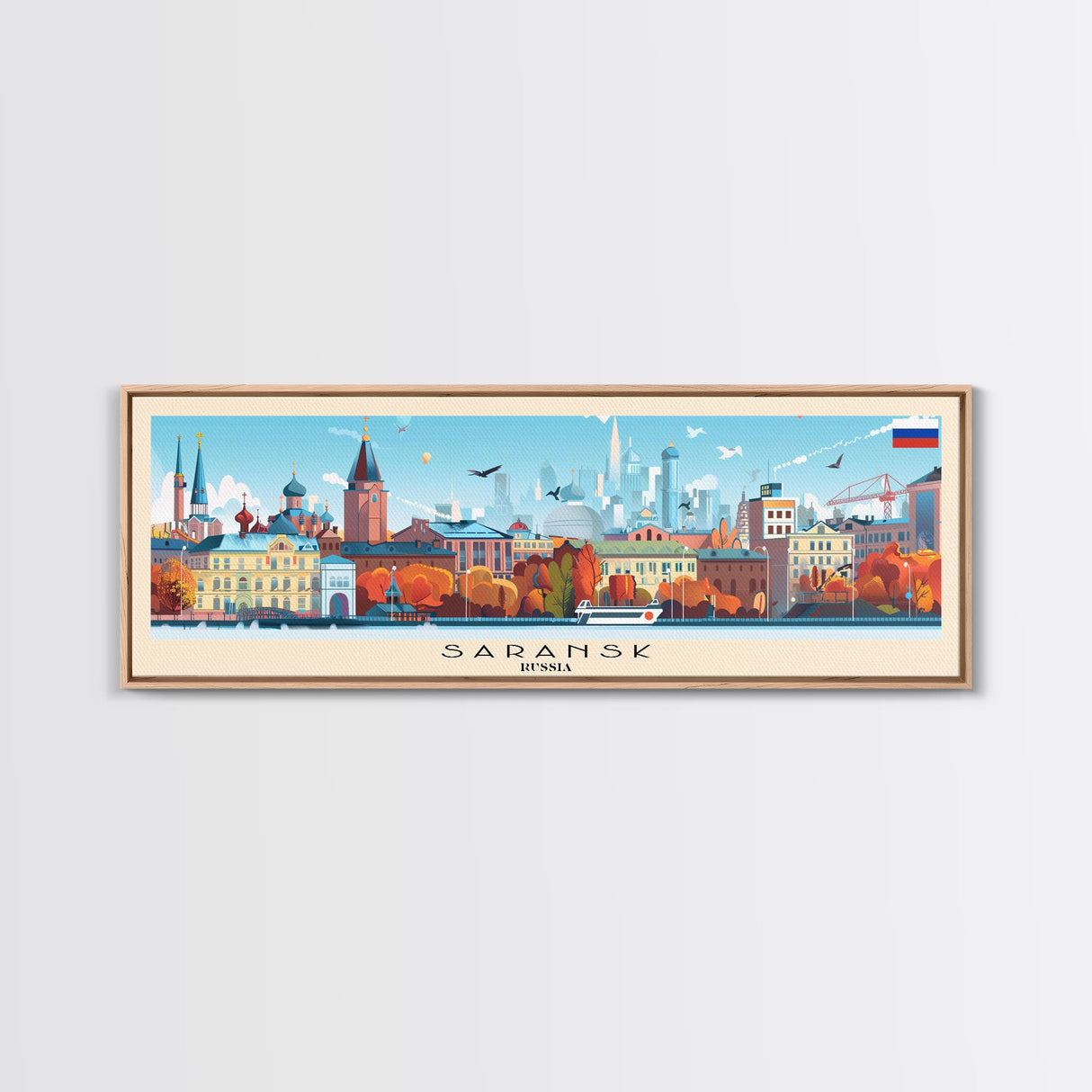 Saransk Russia Panoramic Travel Poster, Framed Canvas Print or Metal Wall Art, Travel Art, Home Decor, Panoramic Painting, Midcentury Art