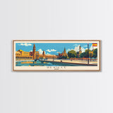 Seville Spain Panoramic Travel Poster, Framed Canvas Print or Metal Wall Art, Travel Art, Home Decor, Panoramic Painting, Midcentury Art