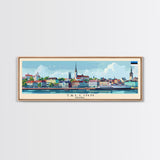 Tallinn Estonia Panoramic Travel Poster, Framed Canvas Print or Metal Wall Art, Travel Art, Home Decor, Panoramic Painting, Midcentury Art