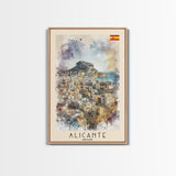 Alicante Spain Coastal City Travel Poster Art, Framed Canvas Print, Stunning Wall Art for Living Room, Bedroom Decor, Home Decoration
