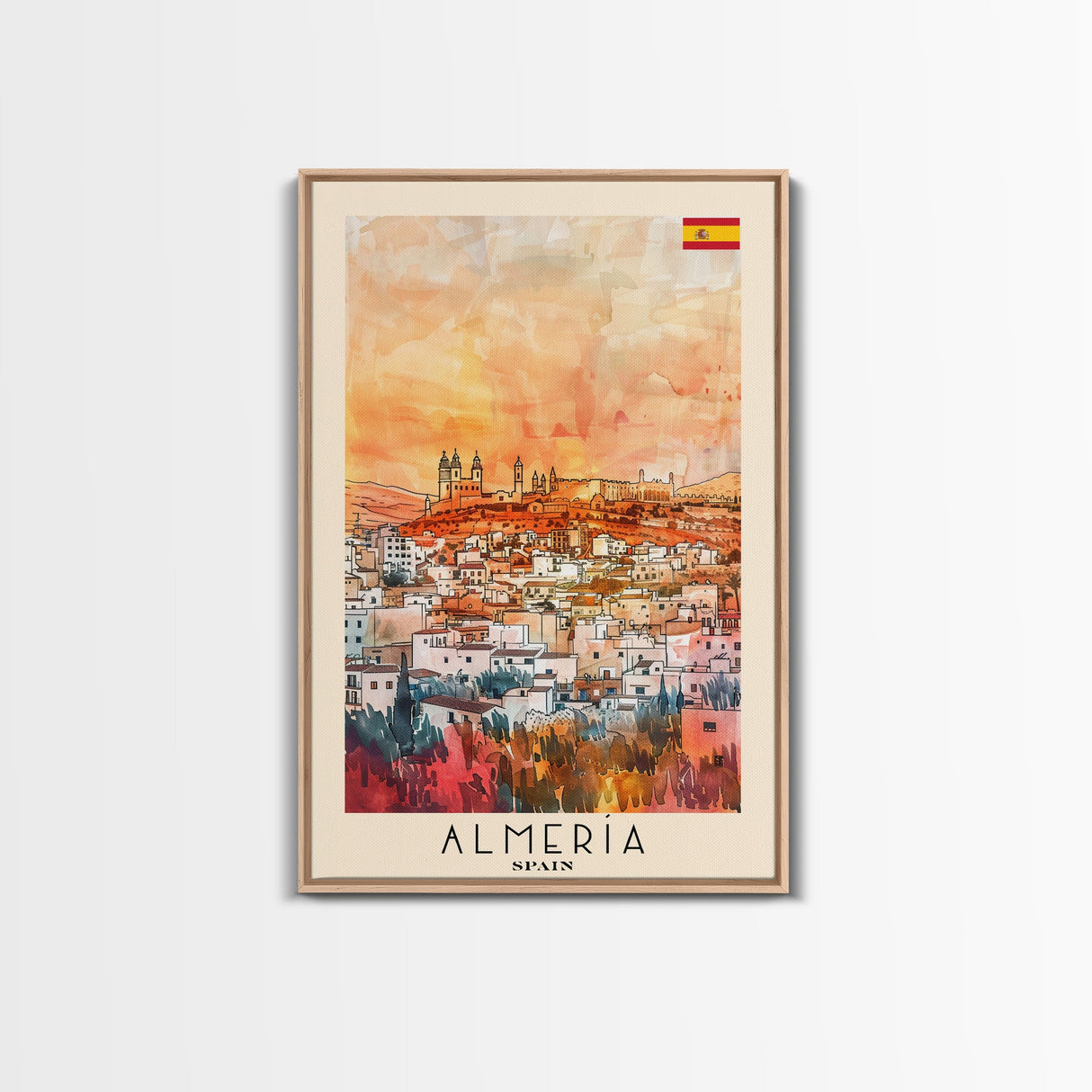Almeria Spain Beachside City Travel Poster Art, Framed Canvas Print, Vibrant Wall Art for Living Room, Bedroom Decor, Home Decoration