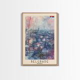 Belgrade Serbia Travel Poster Framed Canvas Print, Wall Art, Living Room Art, Watercolor Painting, Original Art, Vacation Gift