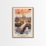 Bielefeld Germany Travel Poster Framed Canvas Print, Watercolor Art, Home Decor, Wall Art, Travel Print, Cityscape Art