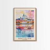 Bratislava Slovakia Travel Poster Framed Canvas Print, Wall Art, Home Decor, Watercolor Painting, Travel Print, Boho Style Art