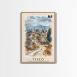 Brčko Bosnia Travel Poster Framed Canvas Print, Cityscape Art, Wall Decor, Travel Print, Watercolor Painting, Urban Scene Art